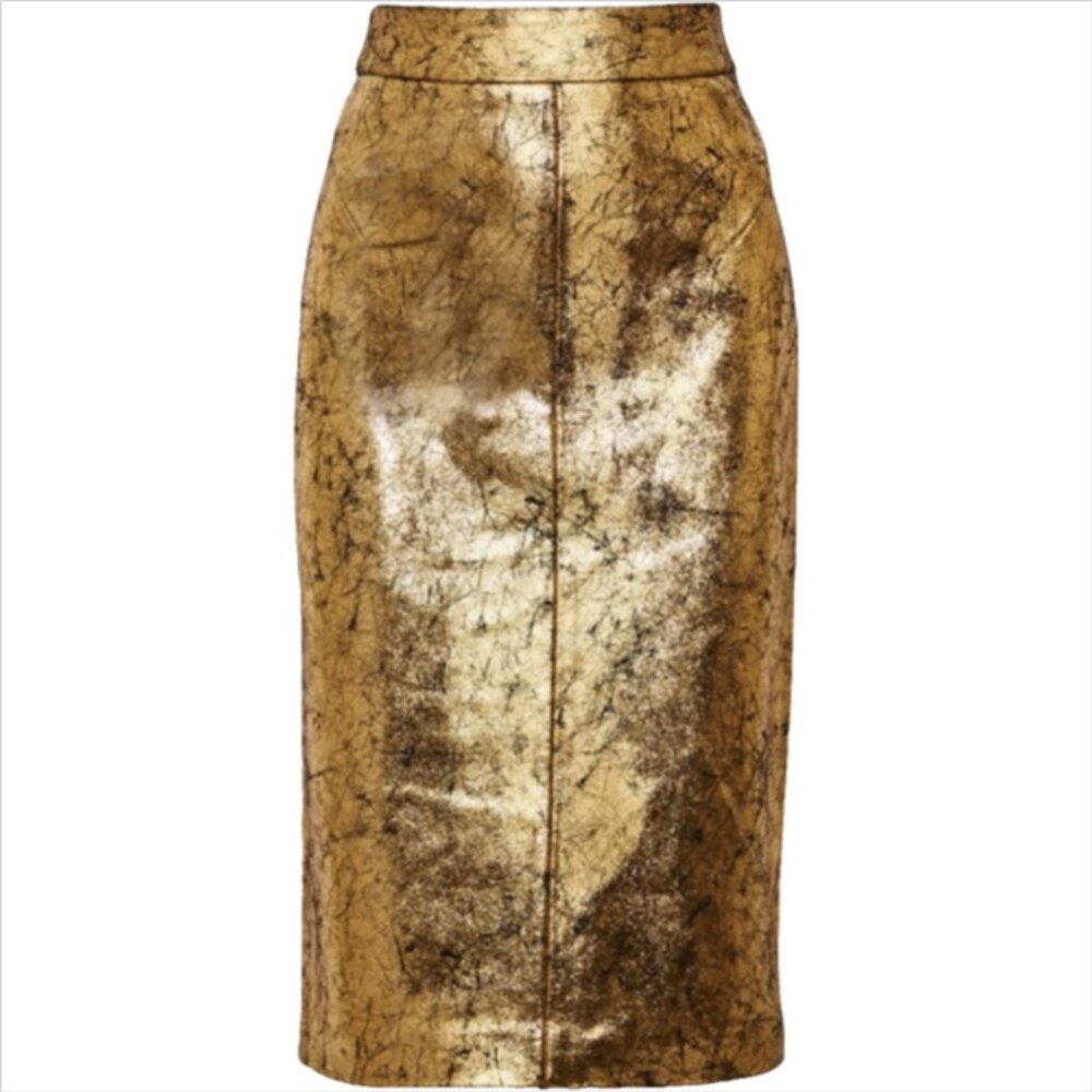 Raoul Metallic Cracked Leather Pencil Skirt